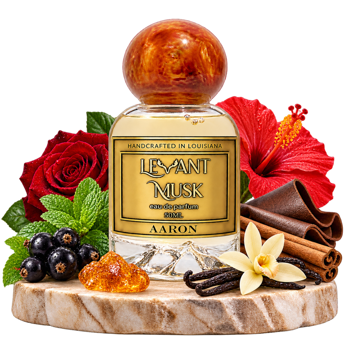 AARON by Levant Musk bottle with notes cutout