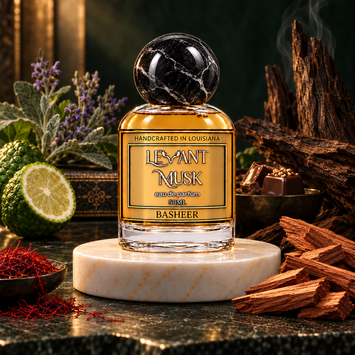 BASHEER by Levant Musk atmospheric perfume bottle photograph.