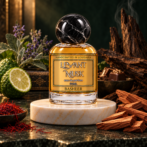 BASHEER by Levant Musk atmospheric perfume bottle photograph.