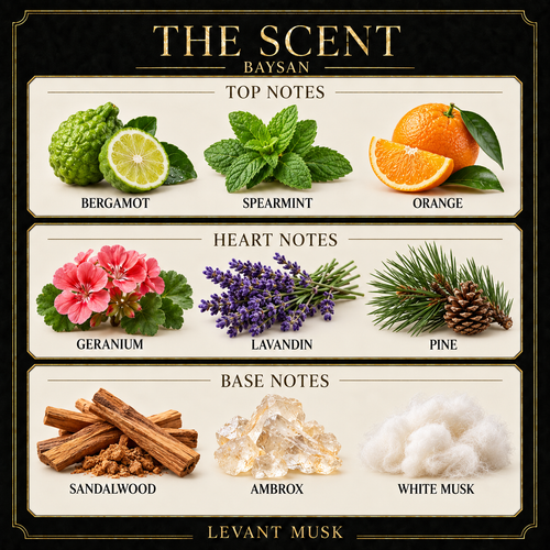 BAYSAN by Levant Musk — black gold cream note card