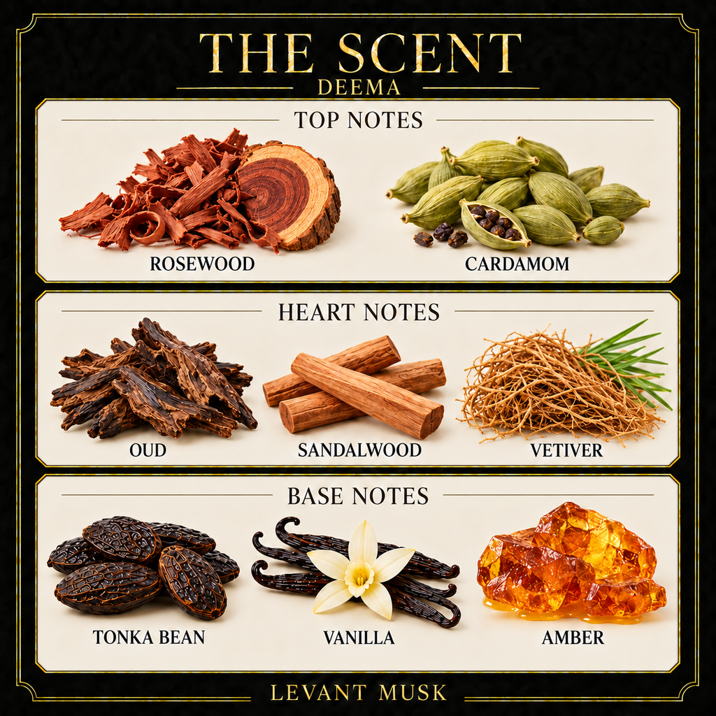 DEEMA by Levant Musk black gold cream note card