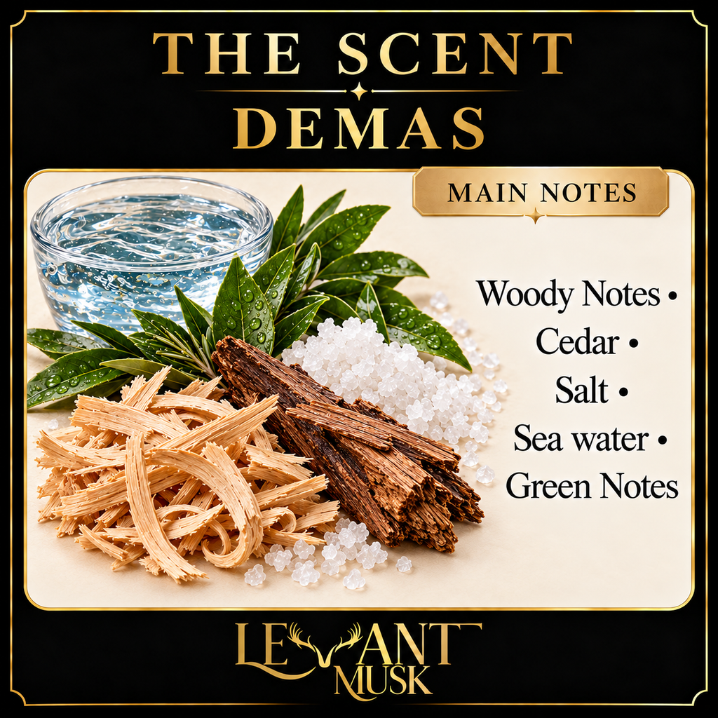 DEMAS Main Notes: Woody Notes; Cedar; Salt; Sea water; Green Notes