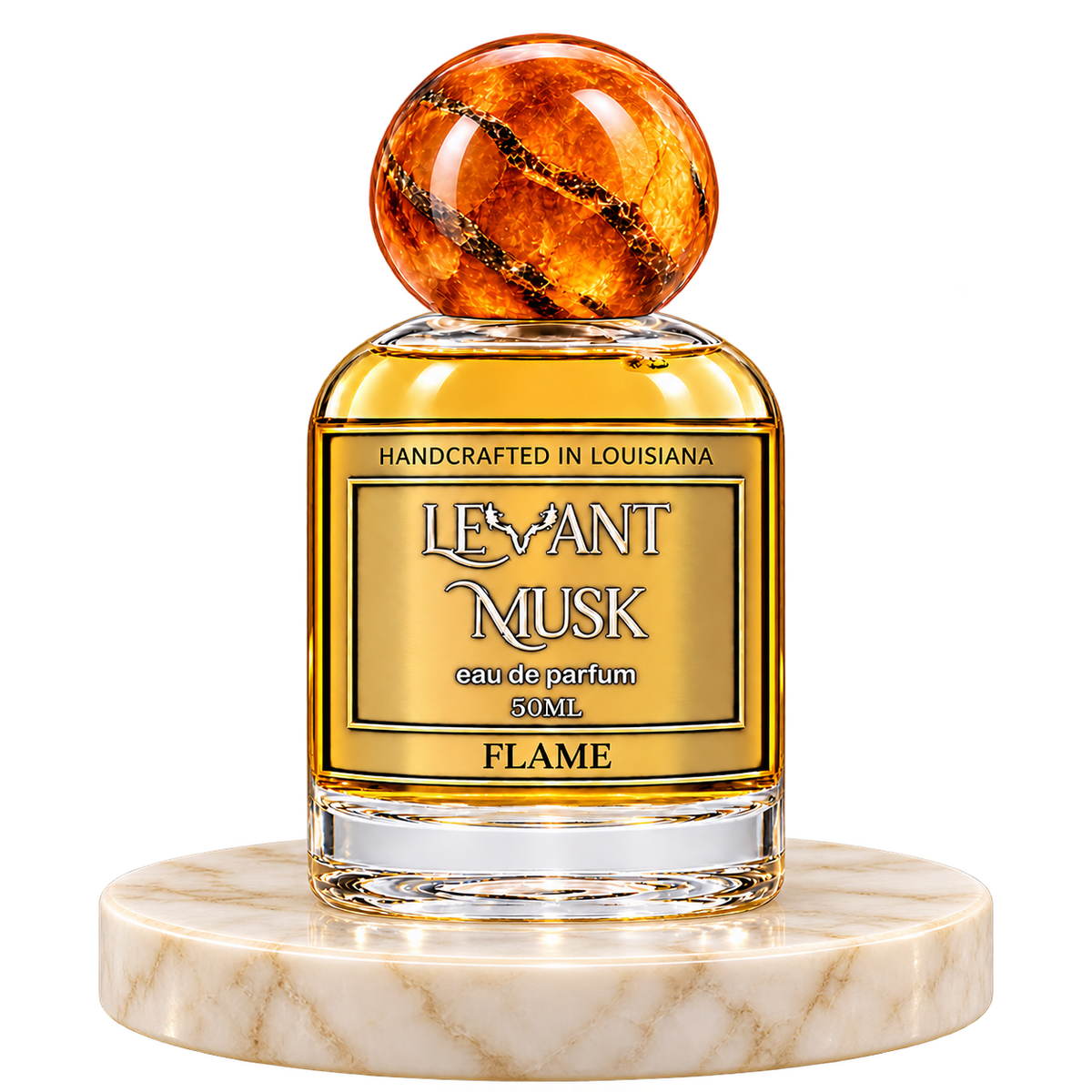 FLAME by Levant Musk plain bottle on marble true alpha