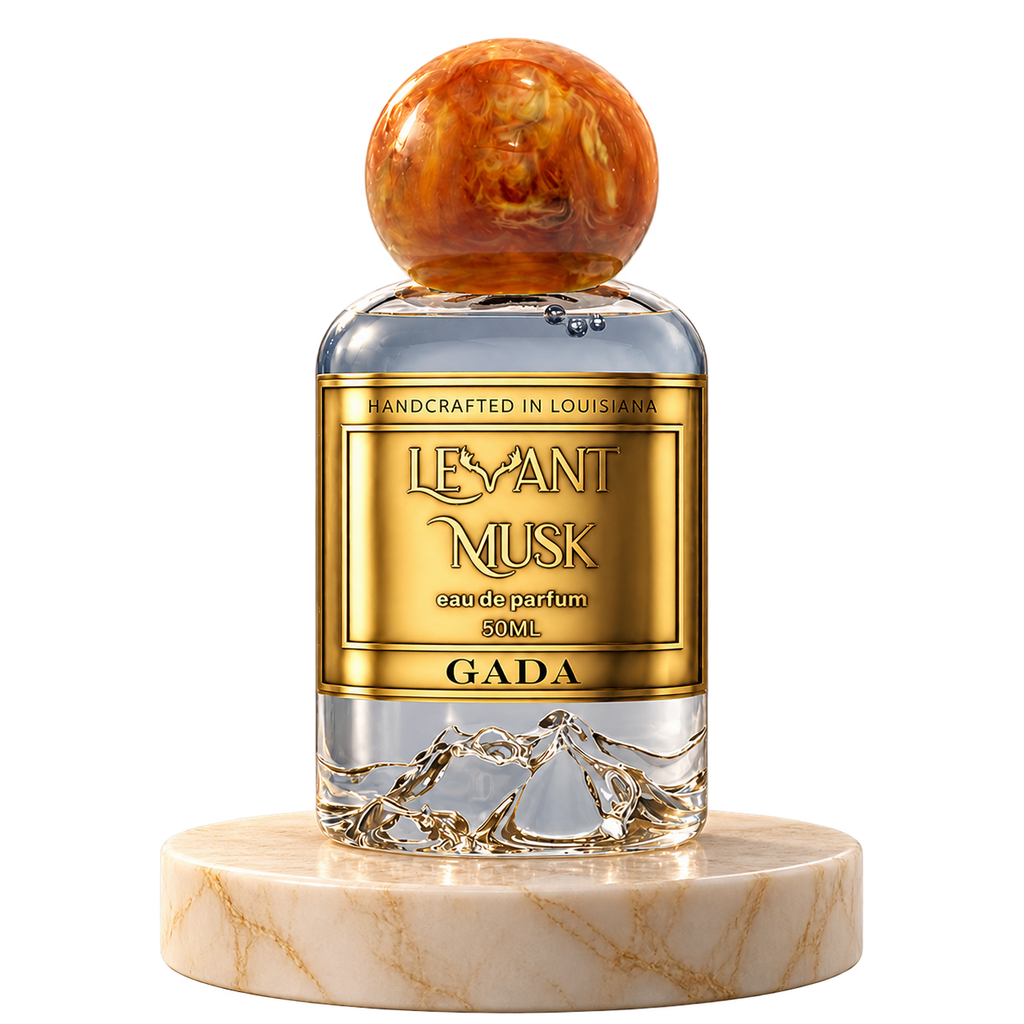 GADA by Levant Musk plain bottle on marble true alpha