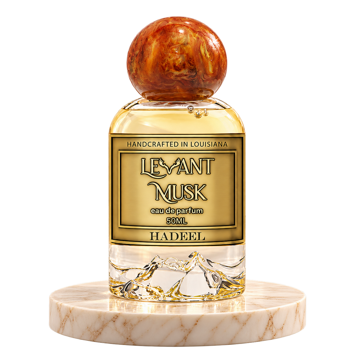HADEEL by Levant Musk plain bottle on marble true alpha