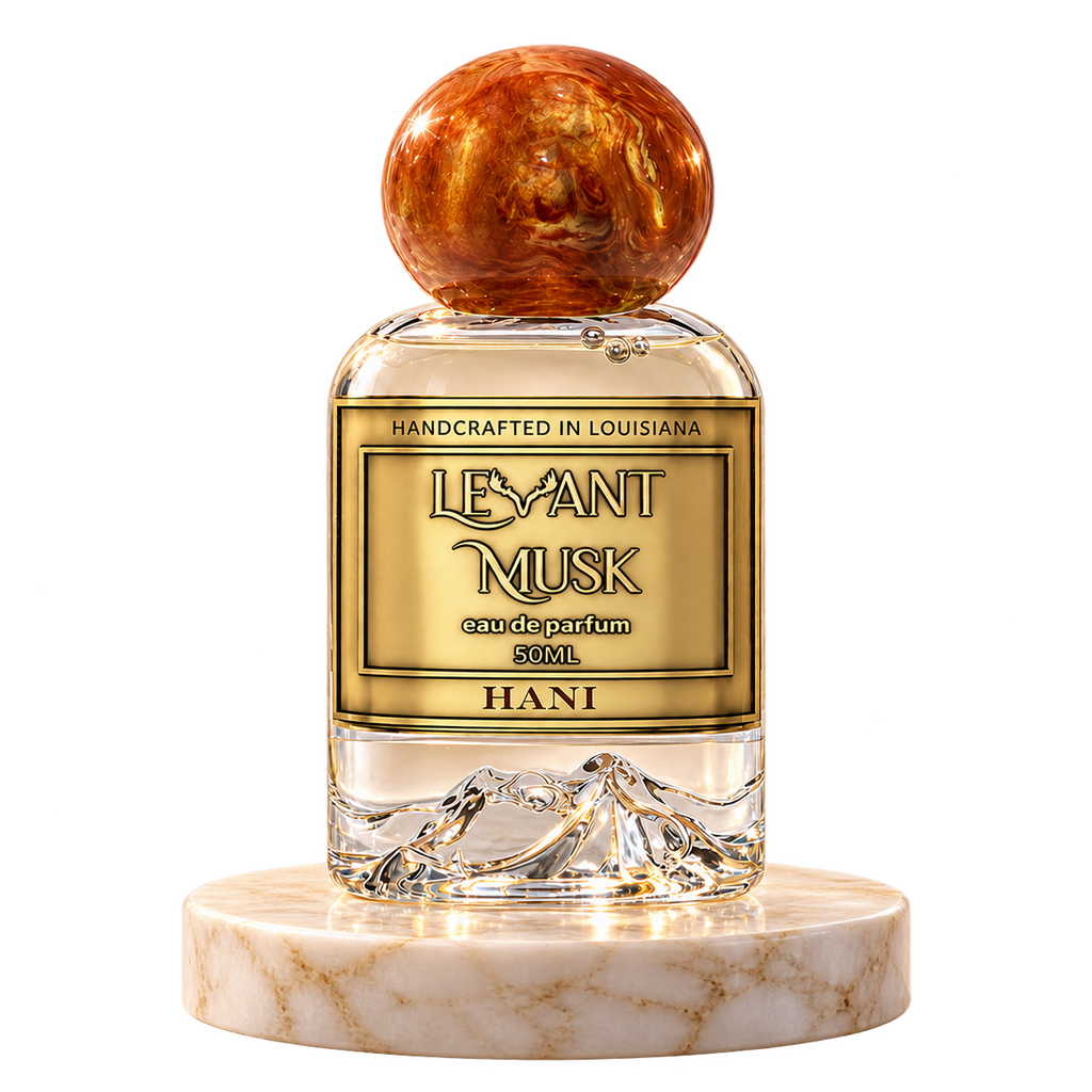 HANI by Levant Musk plain bottle on marble true alpha