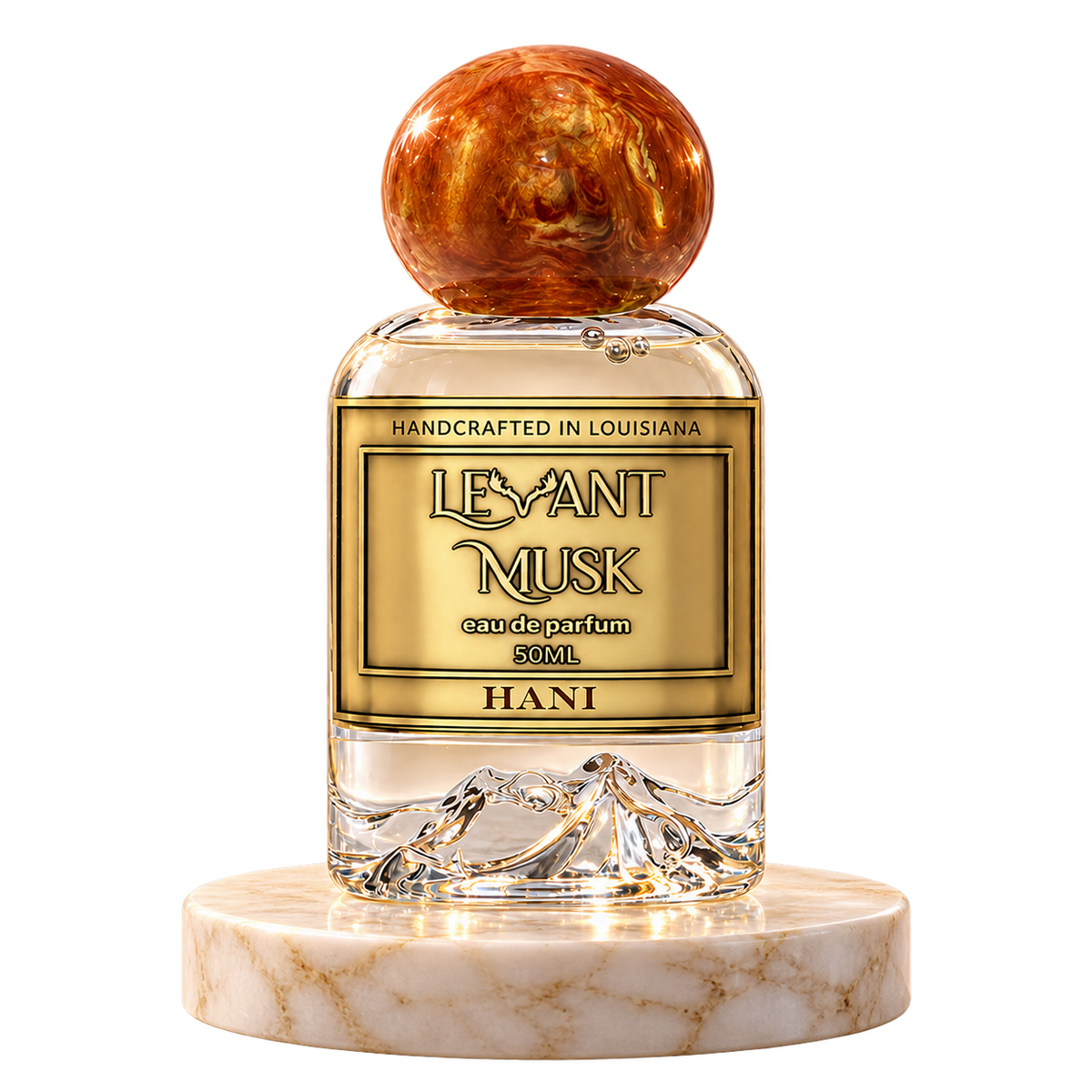 HANI by Levant Musk plain bottle on marble true alpha