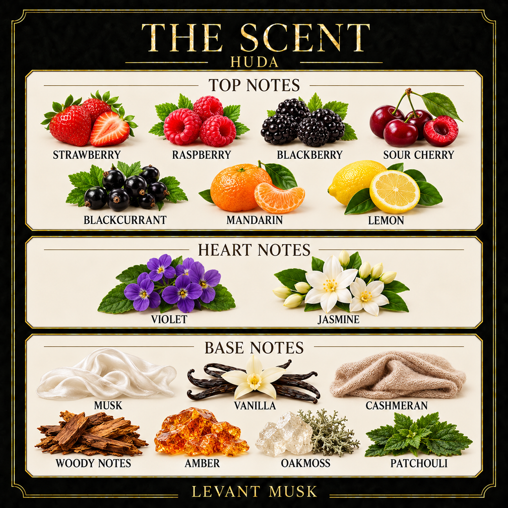 HUDA by Levant Musk black gold cream note card