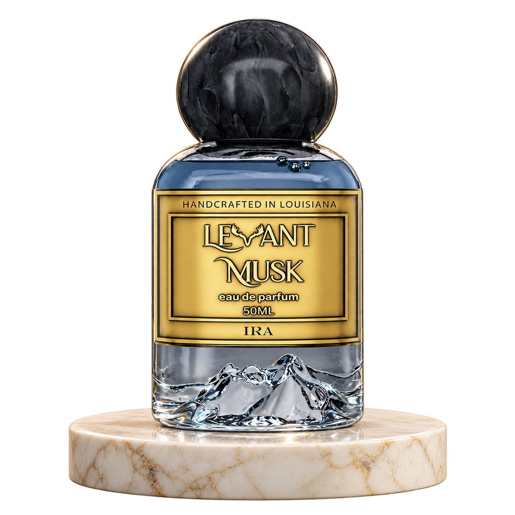 IRA by Levant Musk plain bottle on marble true alpha