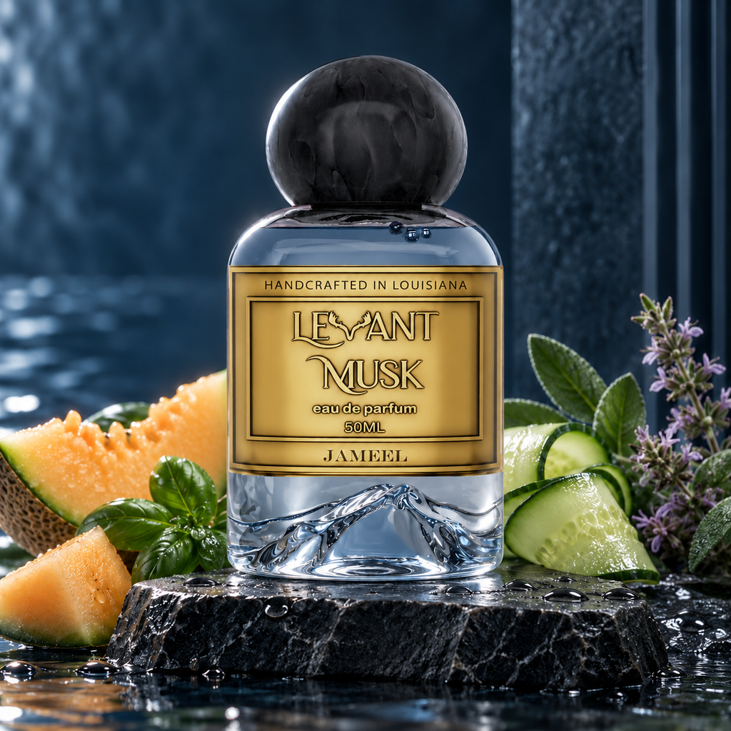 JAMEEL by Levant Musk perfume bottle in its original setting with aligned scent illustrations.