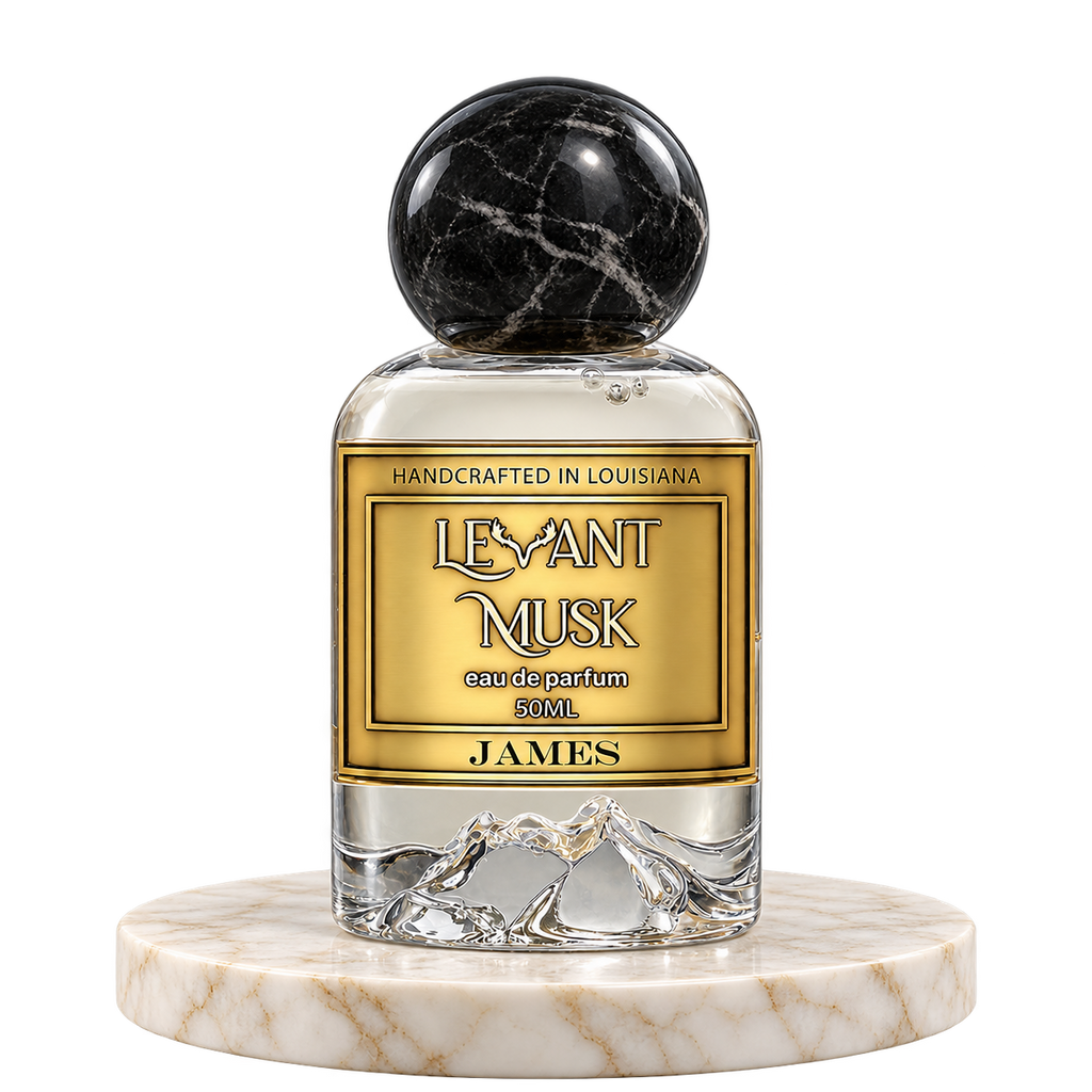 JAMES by Levant Musk plain bottle on marble true alpha