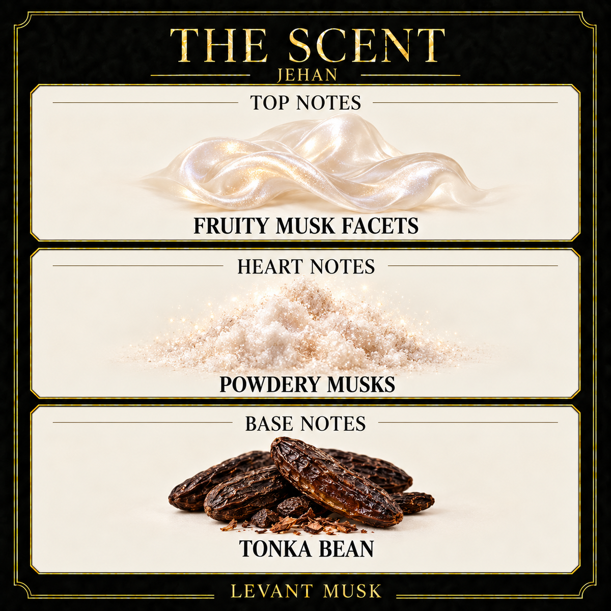 JEHAN by Levant Musk black gold cream note card
