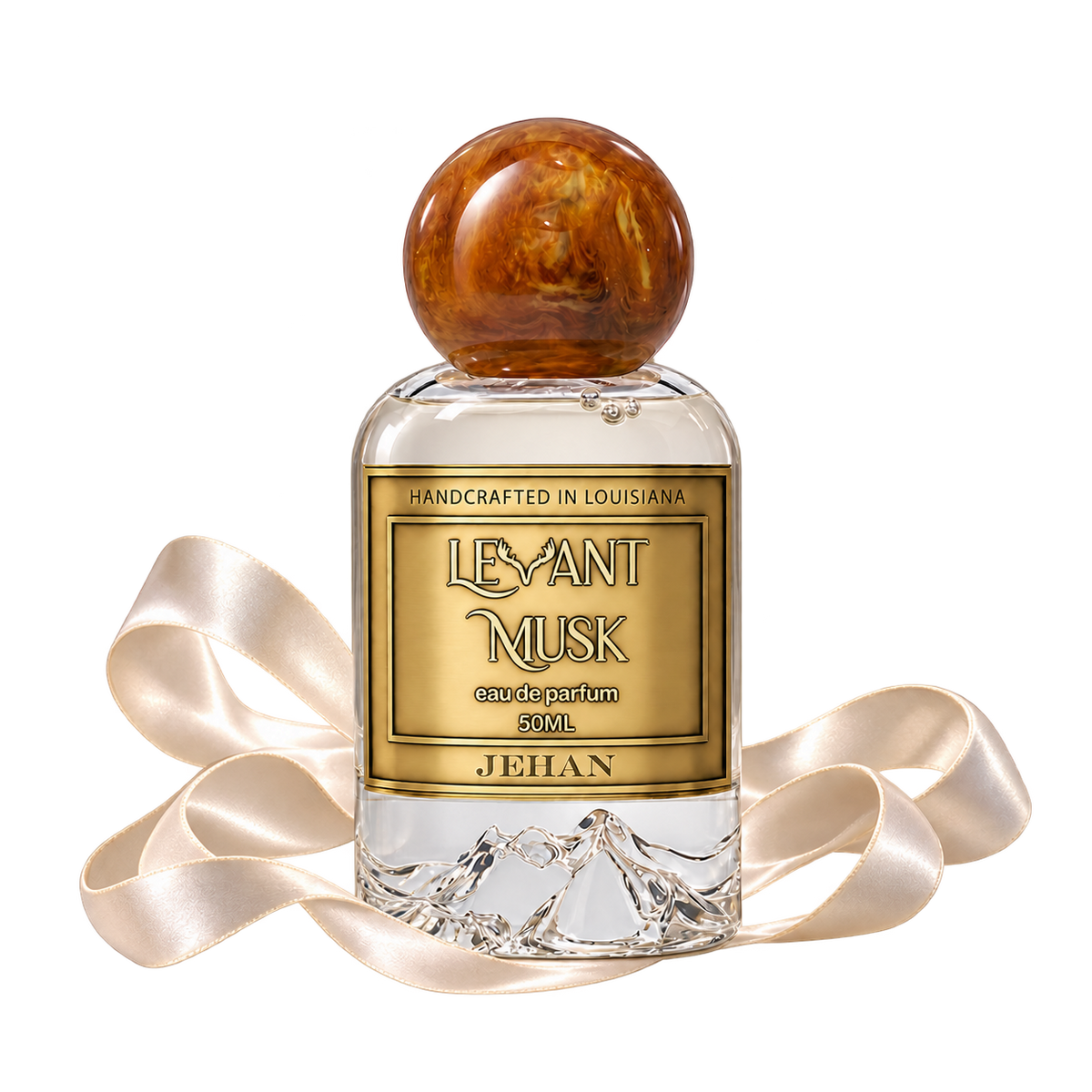 JEHAN by Levant Musk perfume bottle with a soft musk illustration on a transparent background.