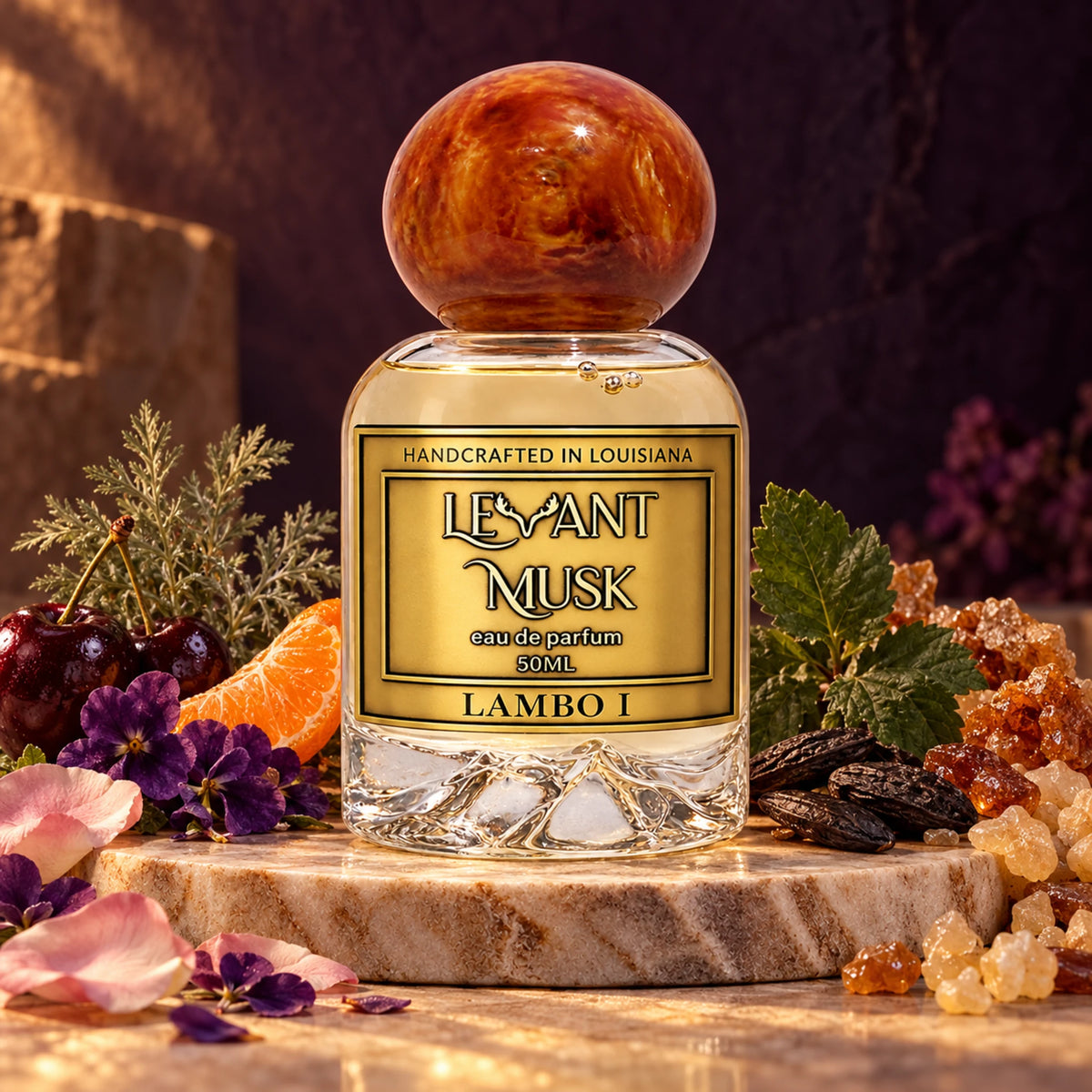 LAMBO I by Levant Musk, 50 mL eau de parfum with cherry, mandarin, flowers and warm resins