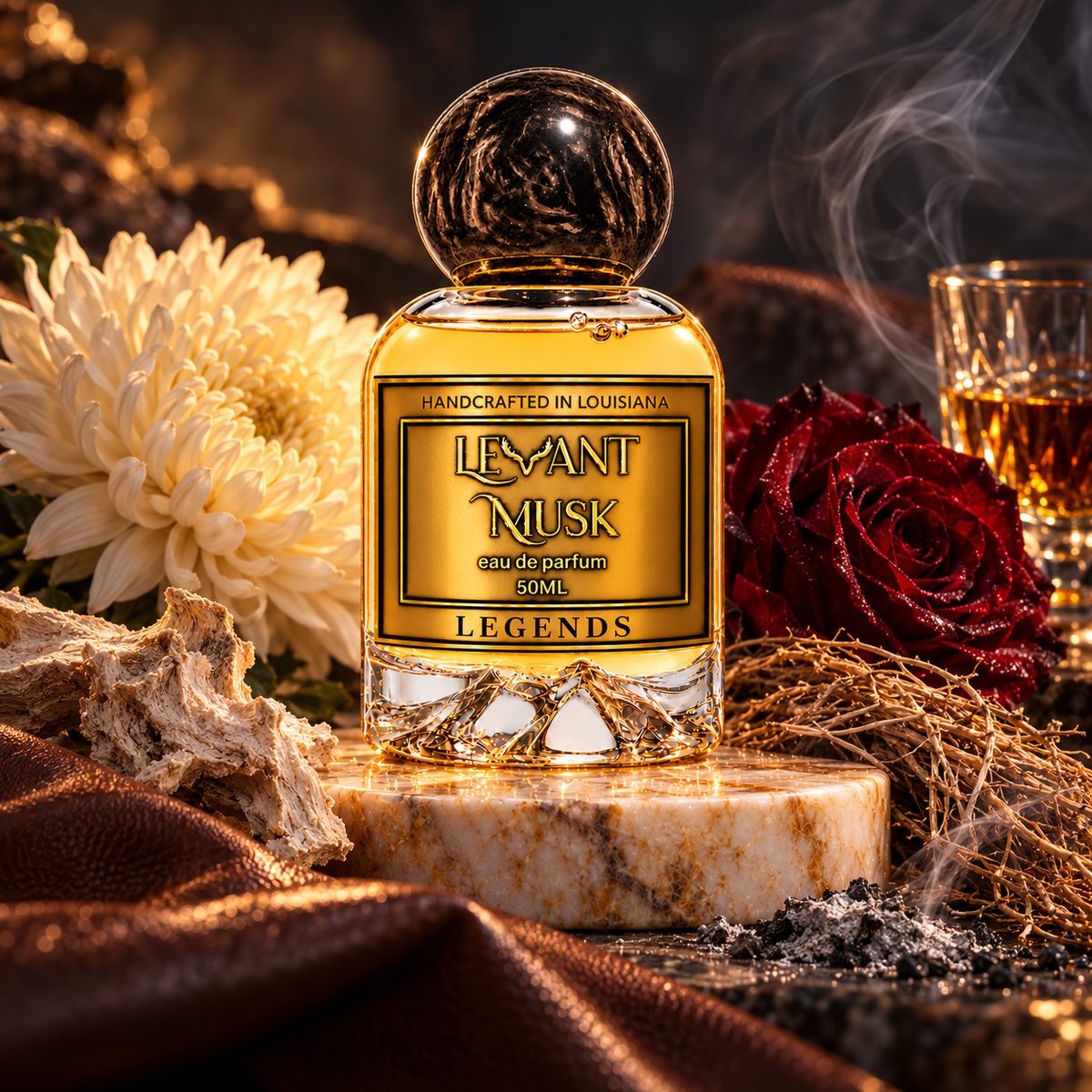 LEGENDS 50 mL eau de parfum with black cap, chrysanthemum, rose, rum and smoky leather notes