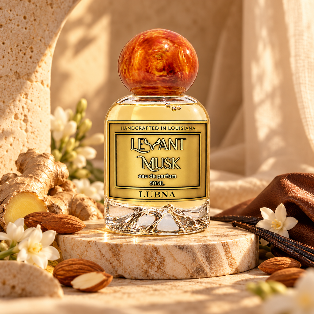 LUBNA by Levant Musk in a warm limestone setting with vanilla and almond accents
