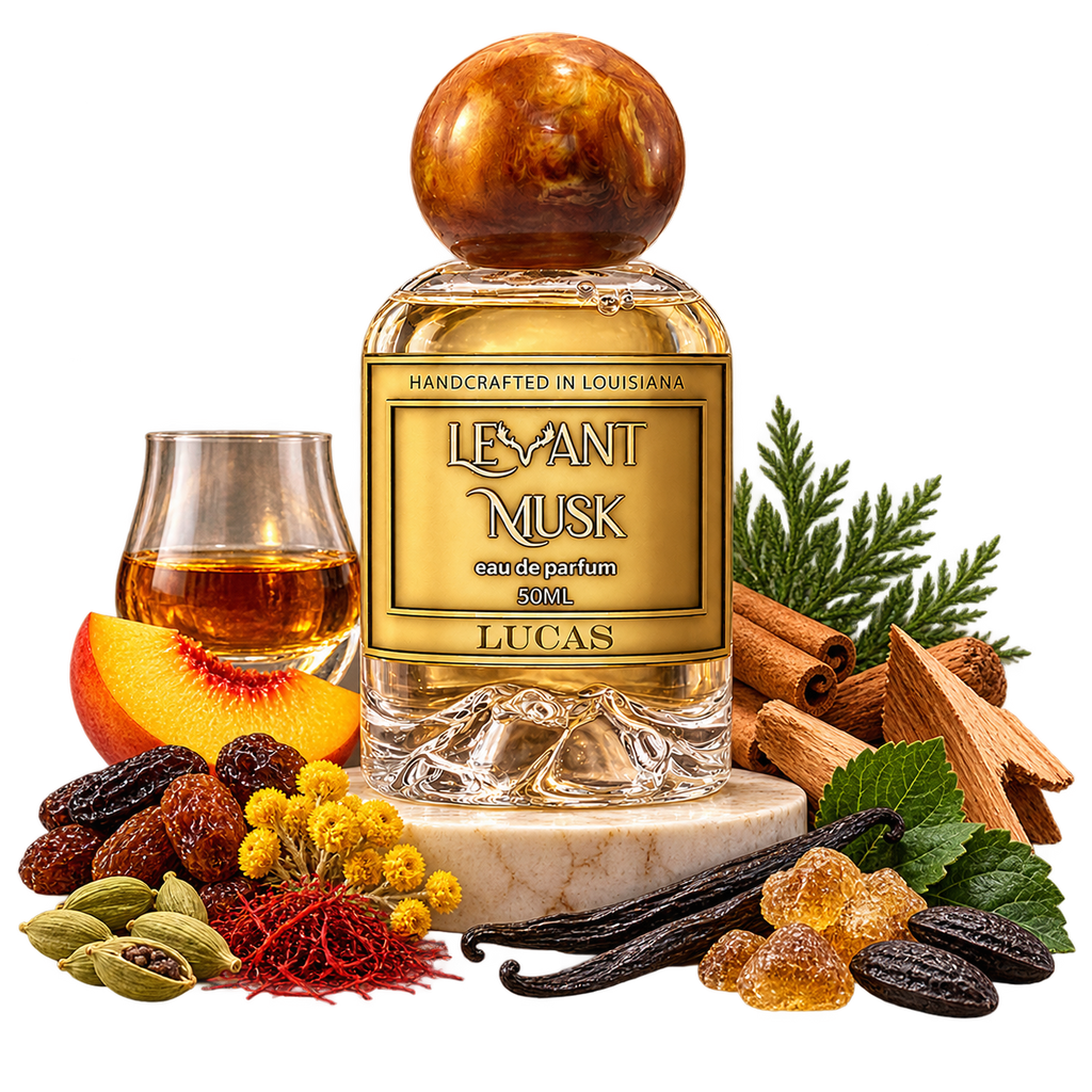 LUCAS by Levant Musk bottle with notes cutout