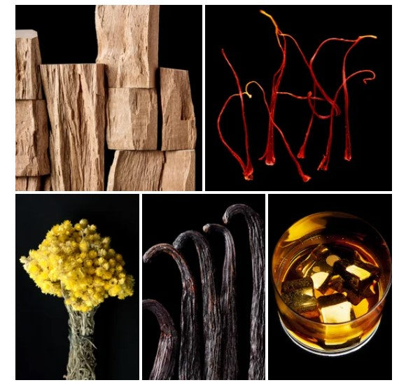 Lucas fragrance styled with notes of rum, dried fruits, and atlas cedar