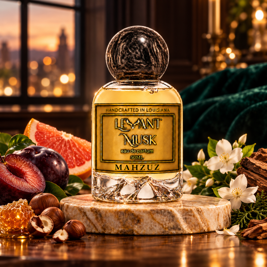 MAHZUZ by Levant Musk in a cinematic fragrance setting