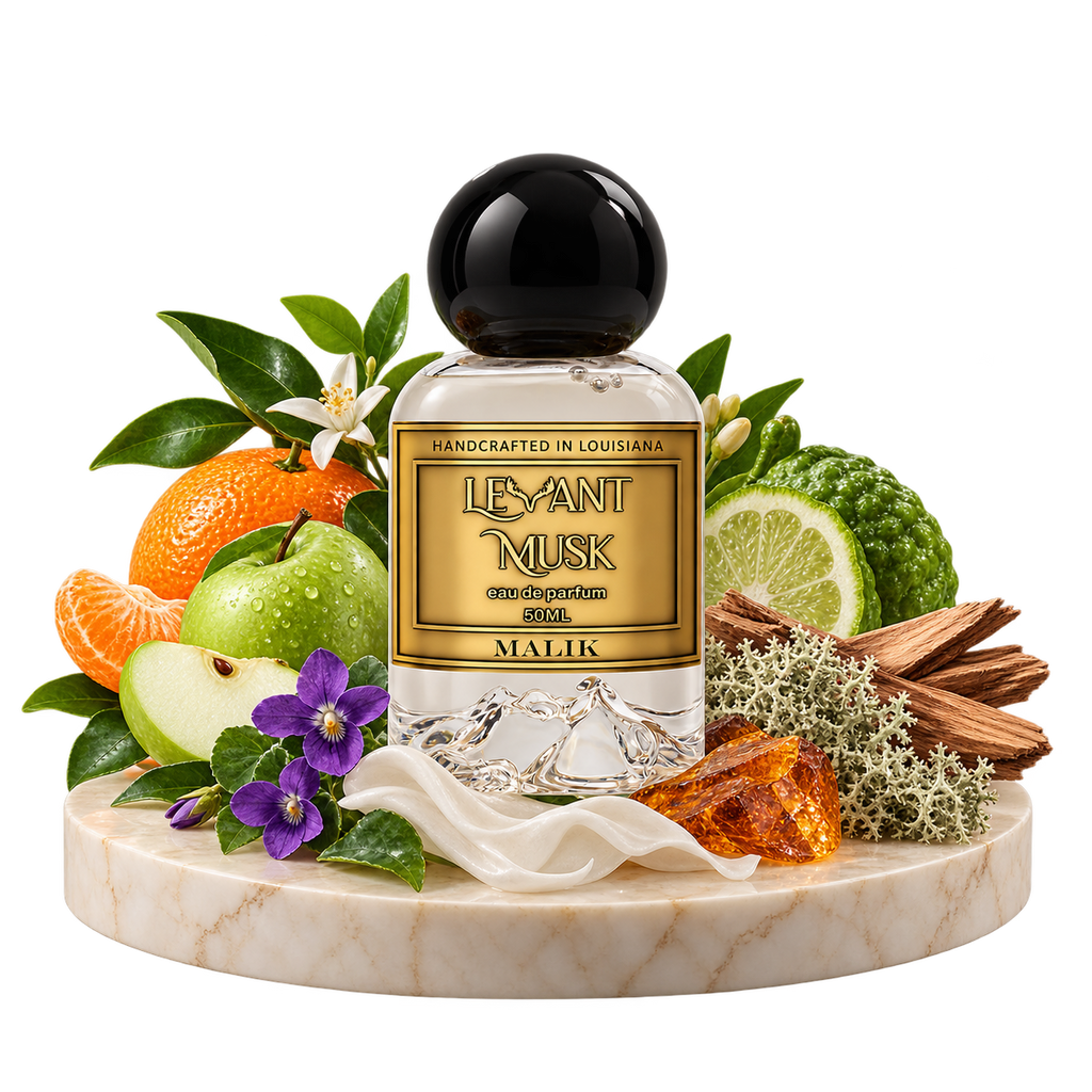 MALIK by Levant Musk bottle with notes cutout