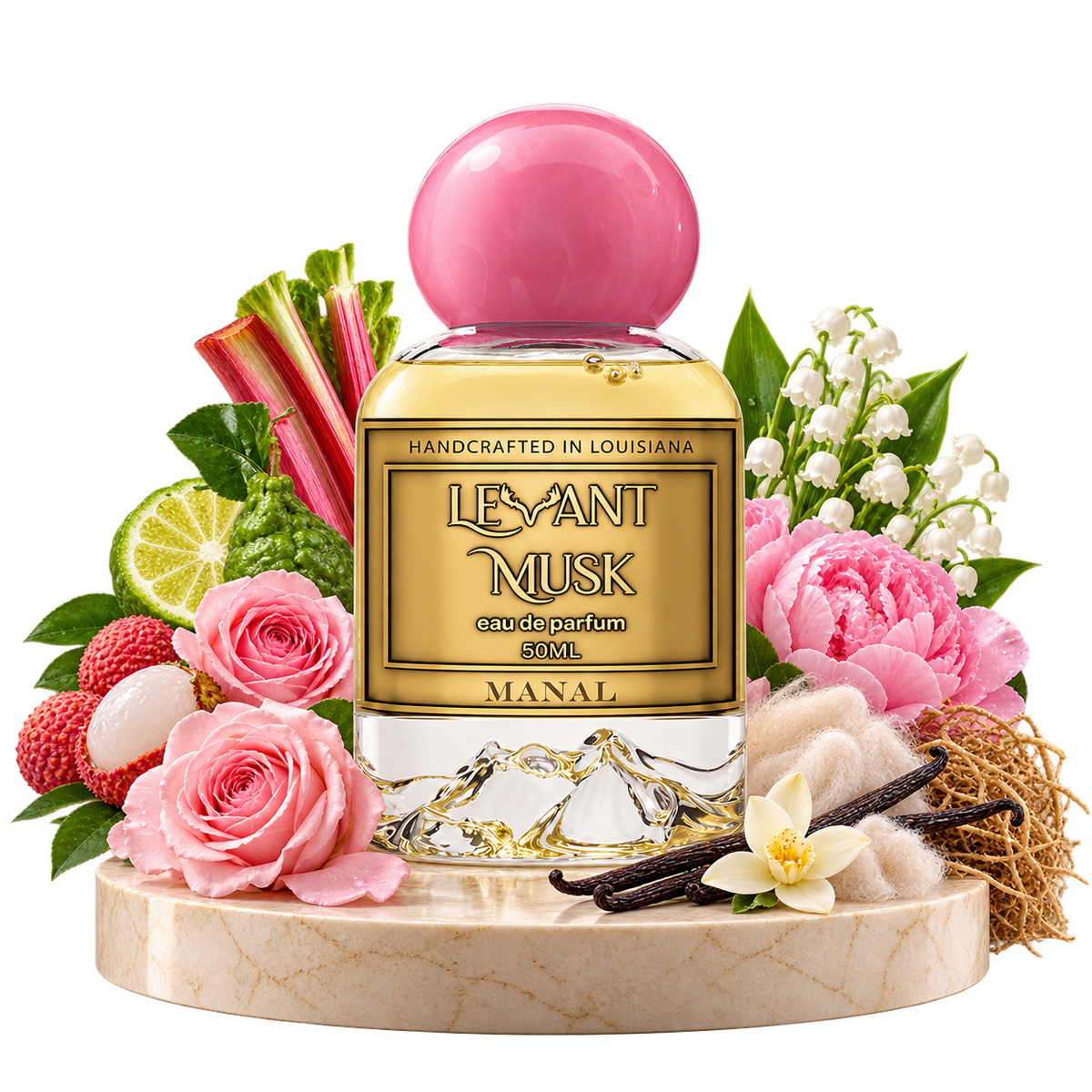 MANAL by Levant Musk bottle with notes cutout