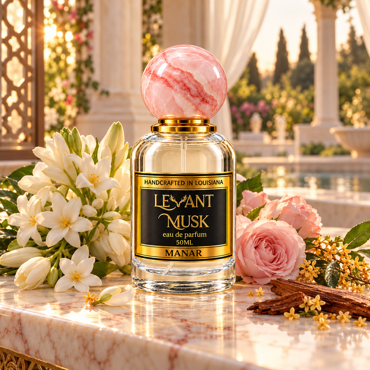 MANAR Levant Musk eau de parfum in a cinematic scent-inspired setting.