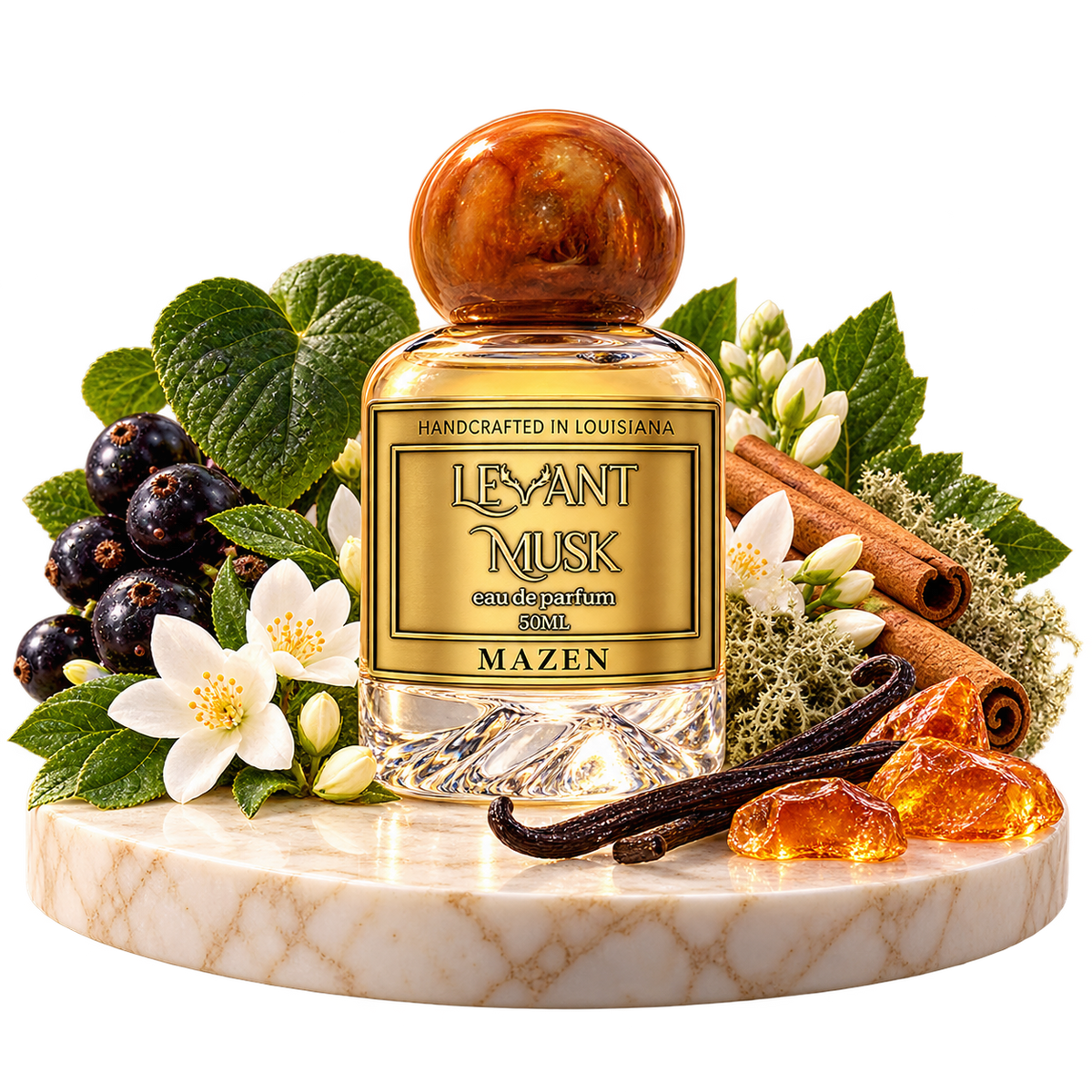 MAZEN by Levant Musk bottle with notes cutout