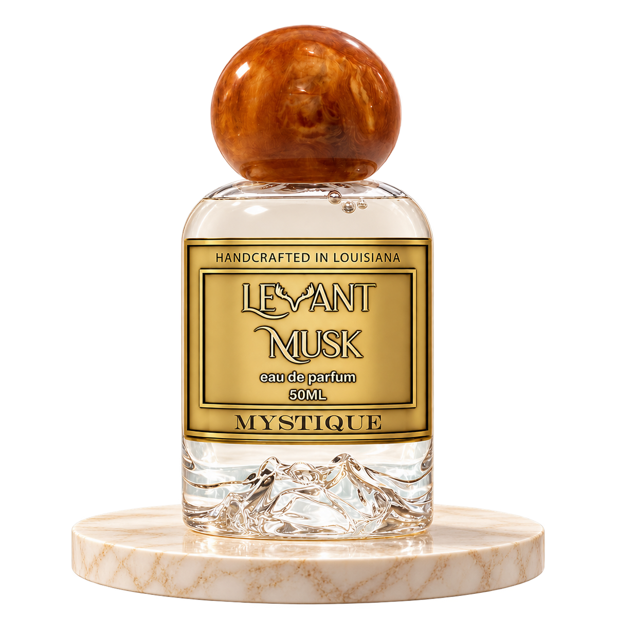 MYSTIQUE by Levant Musk plain bottle on marble