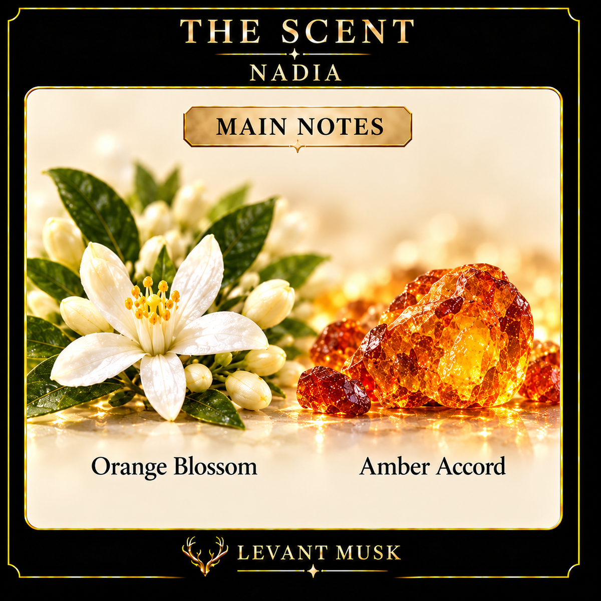 NADIA by Levant Musk scent notes: orange blossom and amber accord.