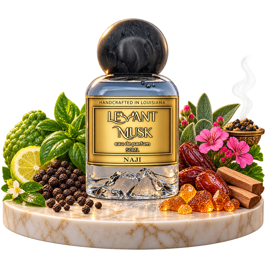NAJI by Levant Musk bottle with notes cutout