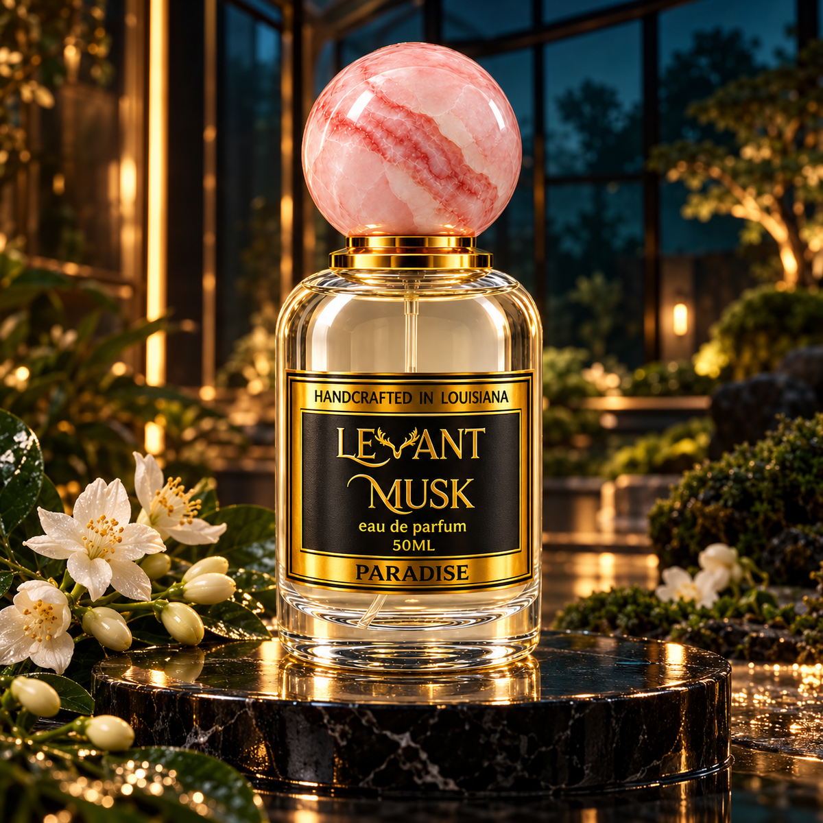 PARADISE Levant Musk eau de parfum in a cinematic scent-inspired setting.