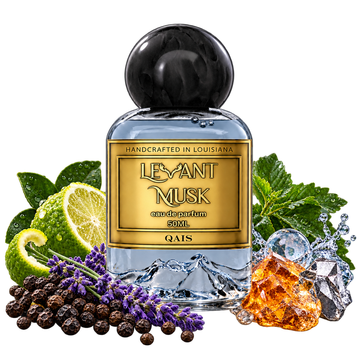 QAIS by Levant Musk bottle with notes cutout