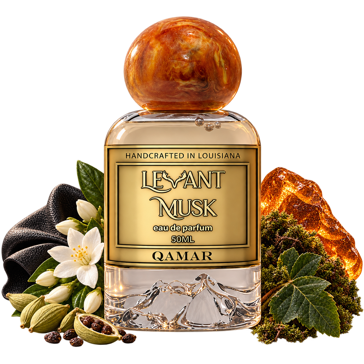 QAMAR by Levant Musk bottle with notes cutout