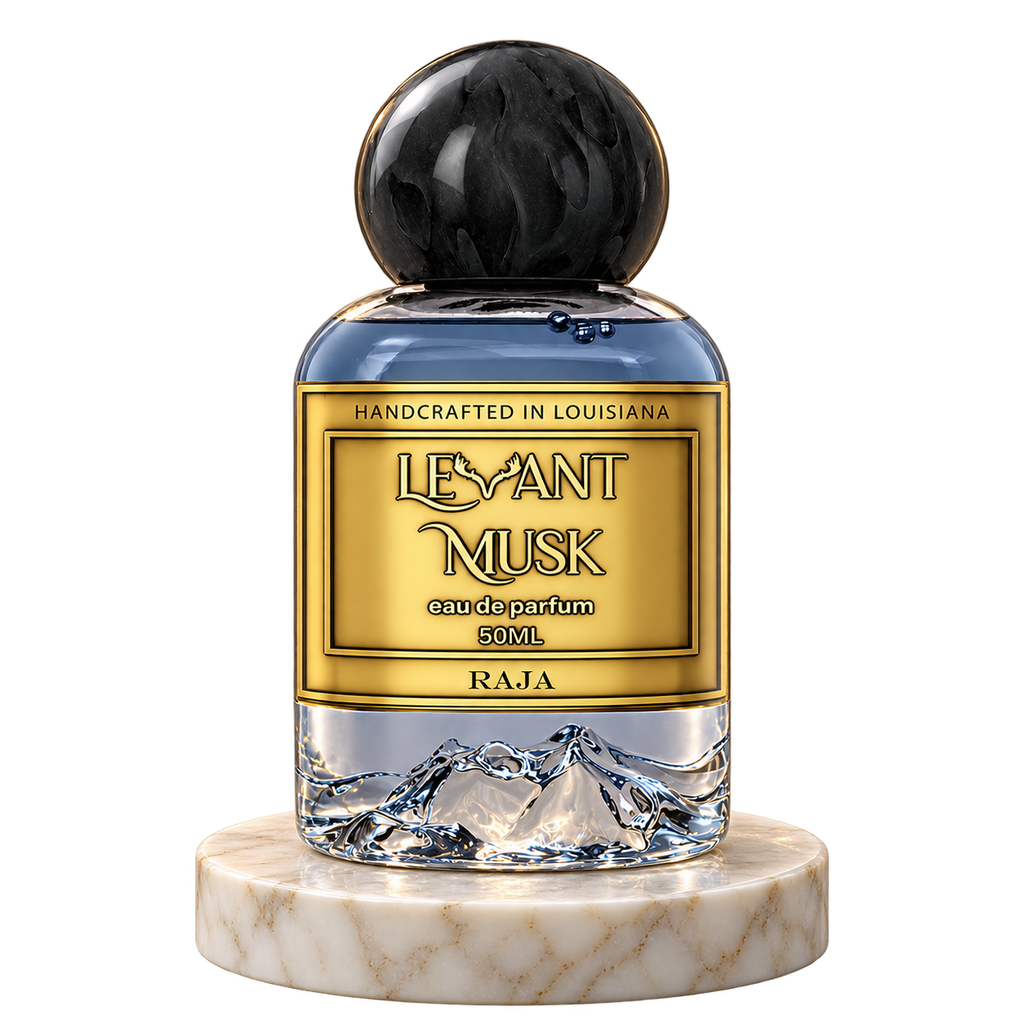 RAJA by Levant Musk plain bottle on marble