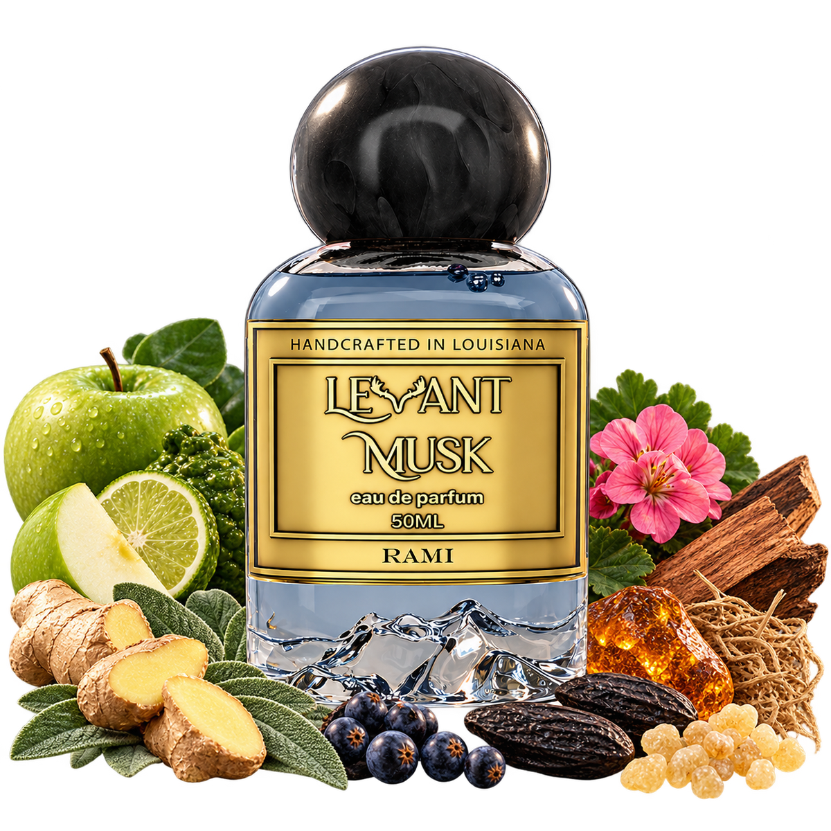 RAMI by Levant Musk bottle with notes cutout