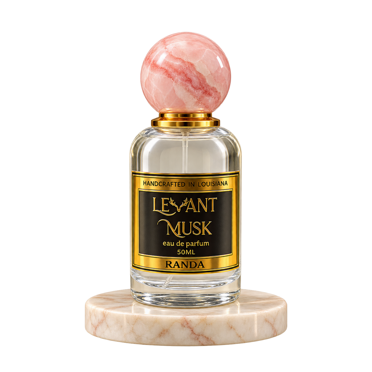 RANDA by Levant Musk with blush pink marble cap on cream marble pedestal