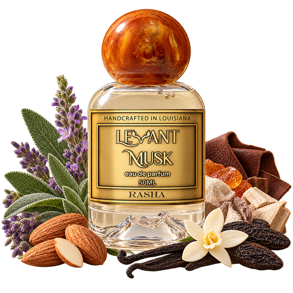 RASHA by Levant Musk bottle with notes cutout
