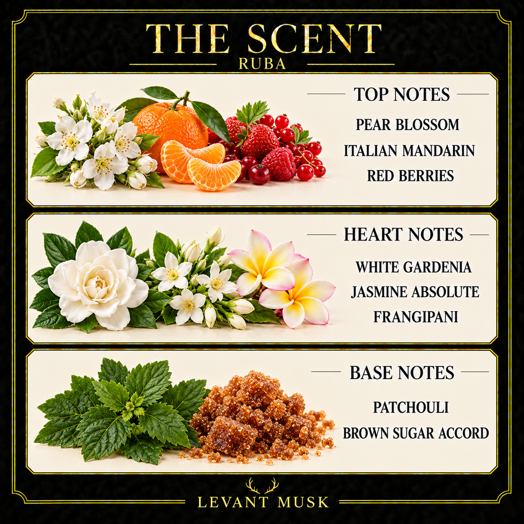 RUBA by Levant Musk black gold cream note card