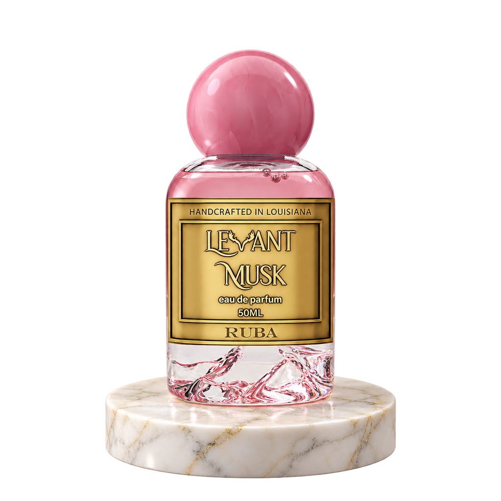 RUBA by Levant Musk plain bottle on marble true alpha