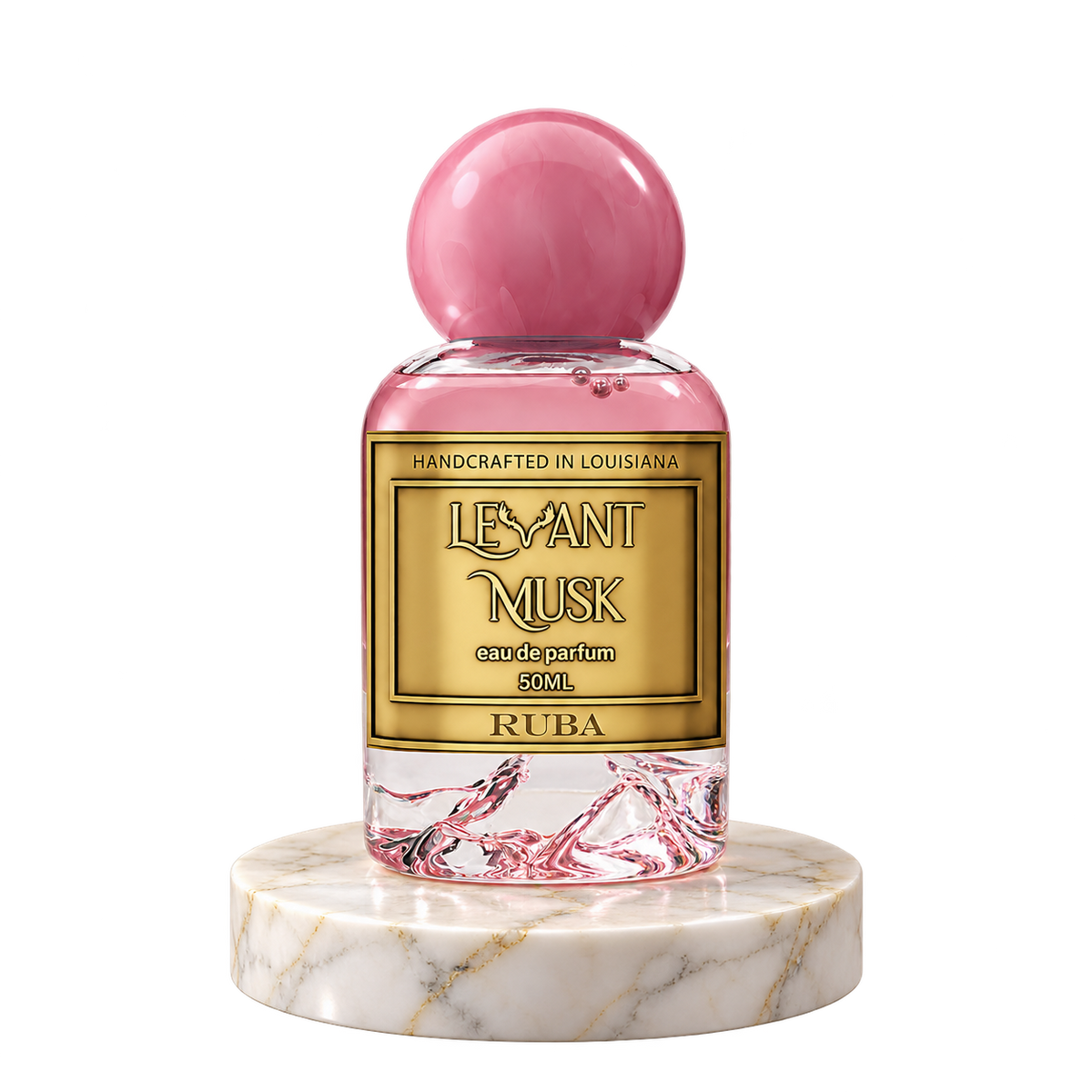RUBA by Levant Musk plain bottle on marble true alpha