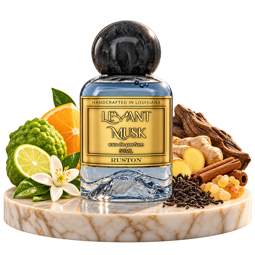 RUSTON by Levant Musk bottle with notes cutout