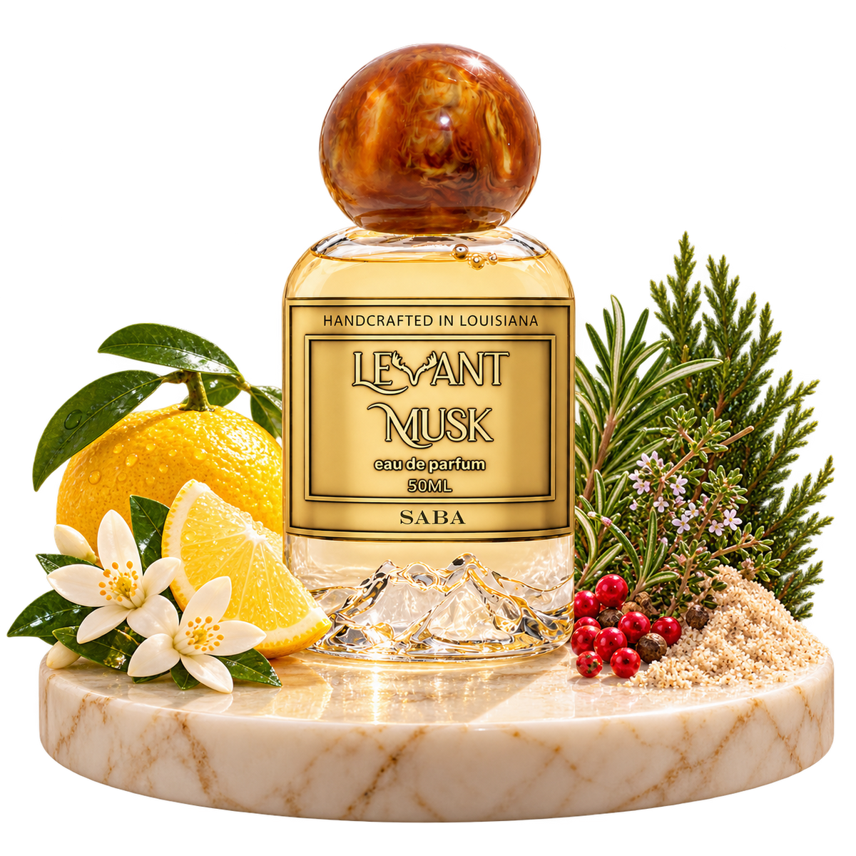 SABA by Levant Musk bottle with notes cutout