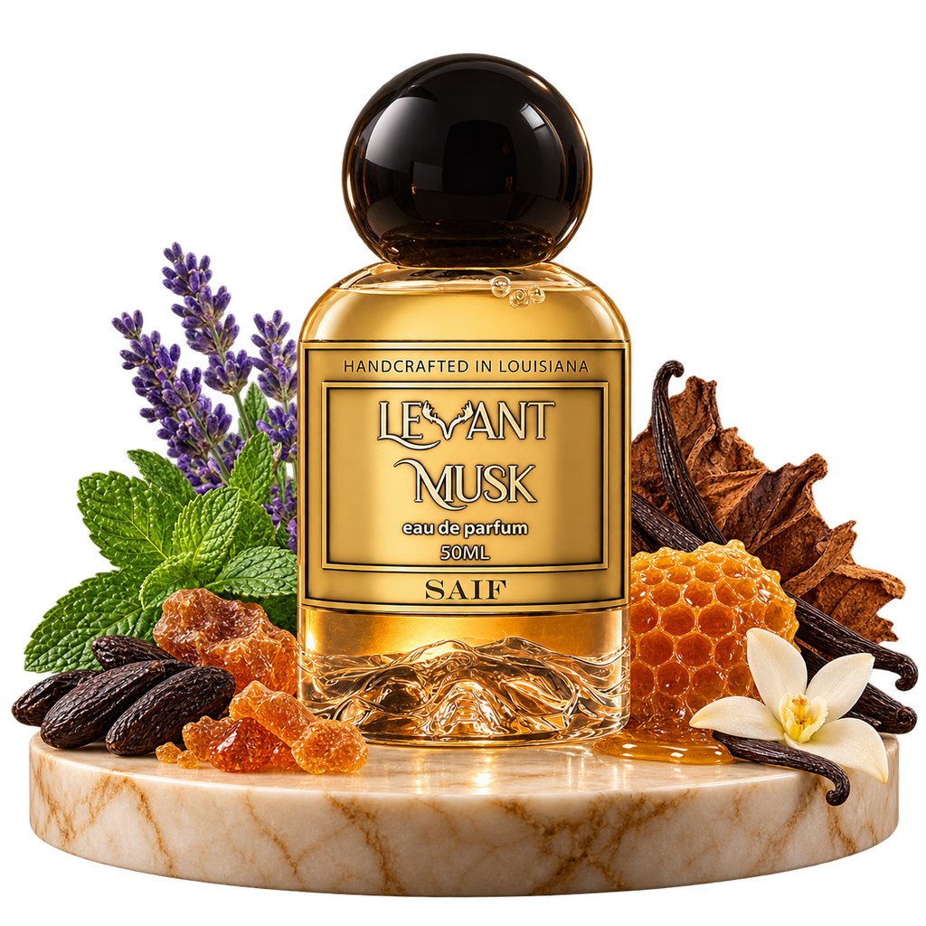 SAIF by Levant Musk bottle with notes cutout