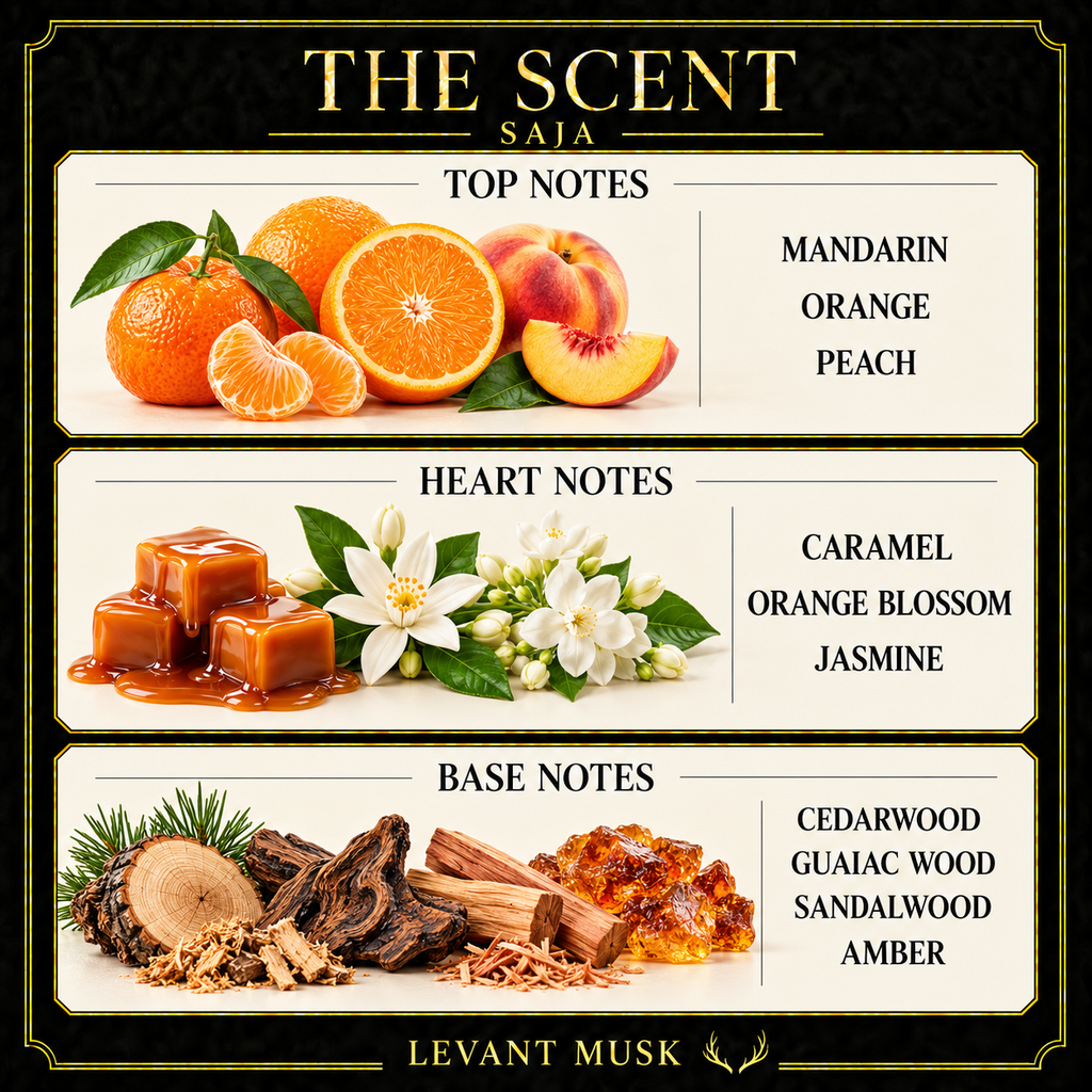 SAJA by Levant Musk black gold cream note card