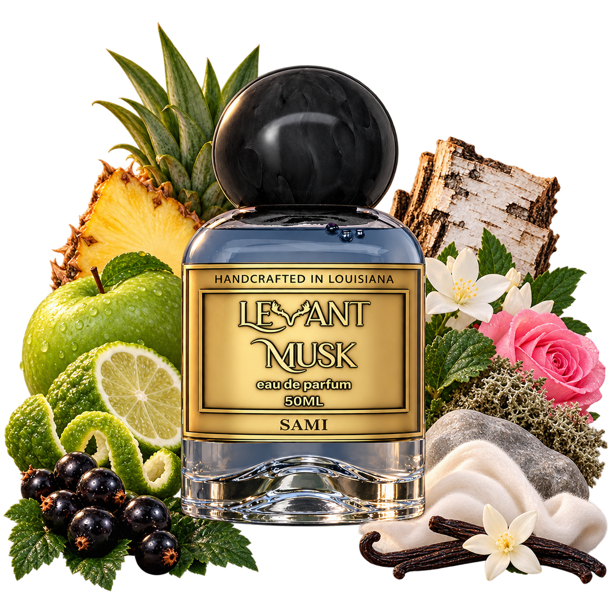 SAMI by Levant Musk bottle with notes cutout