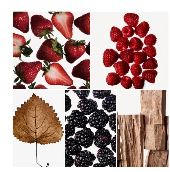 Sam fragrance styled with notes of wild strawberry, raspberry, and vanilla