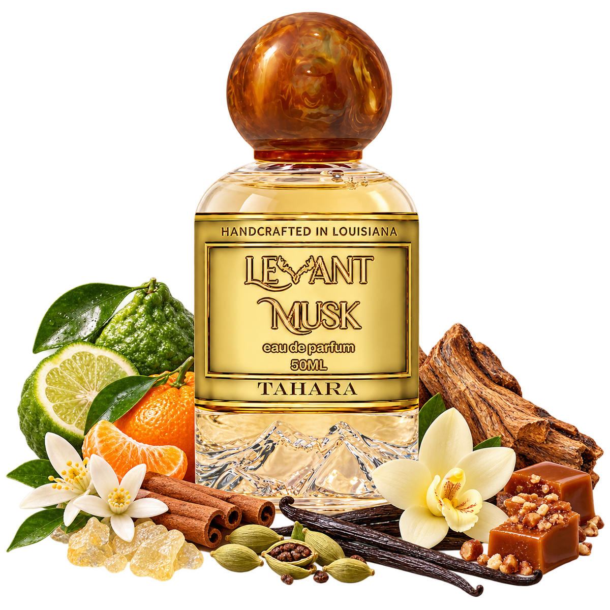 TAHARA by Levant Musk bottle with notes cutout