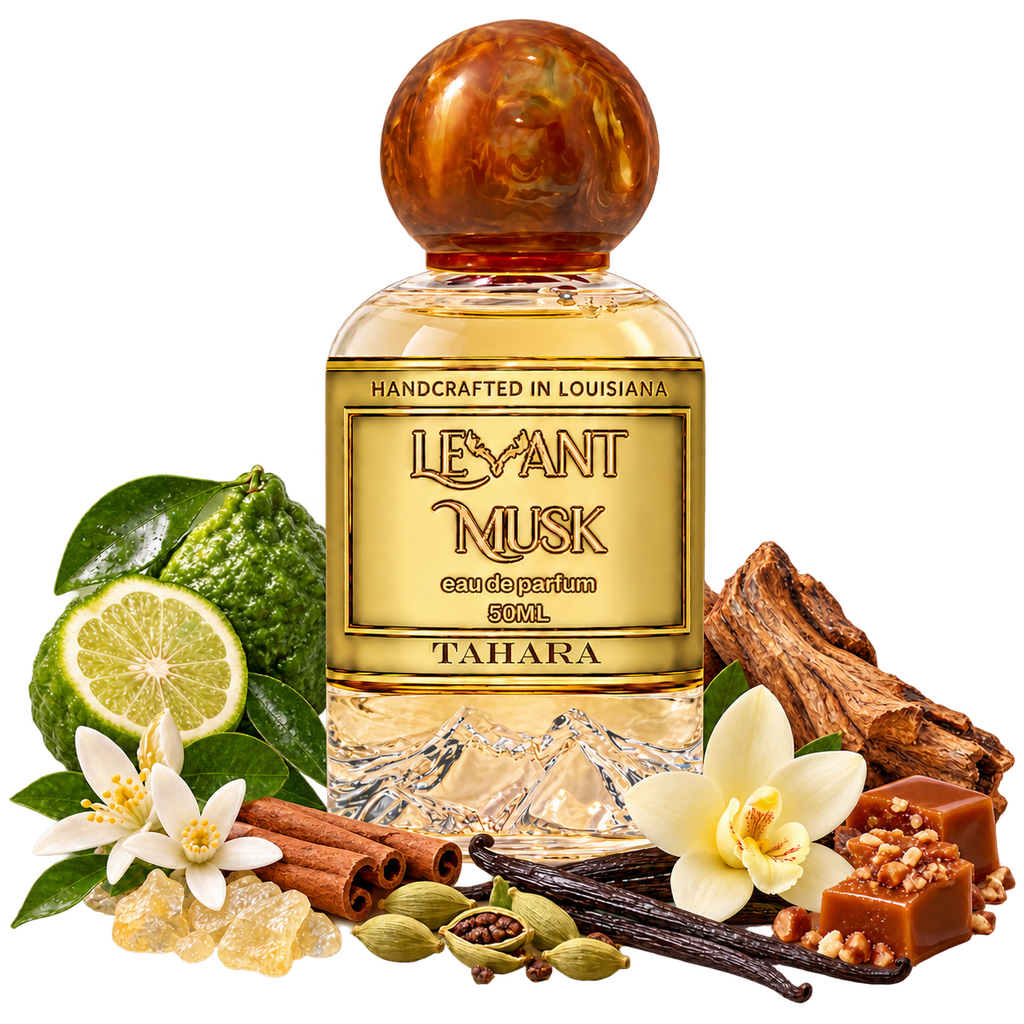 TAHARA by Levant Musk bottle with notes cutout