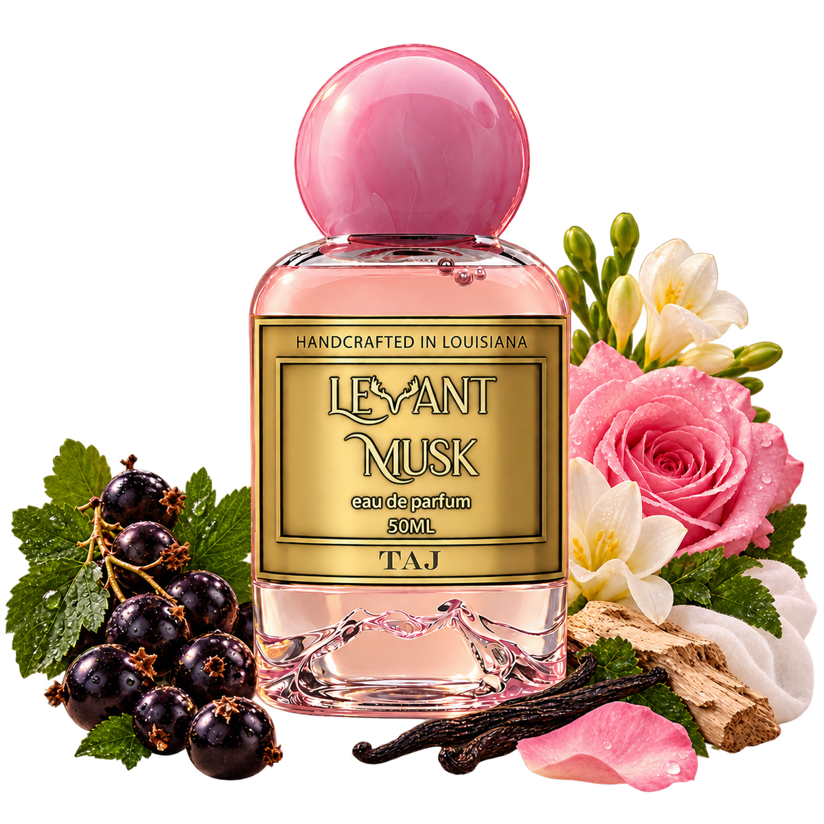TAJ by Levant Musk bottle with notes cutout