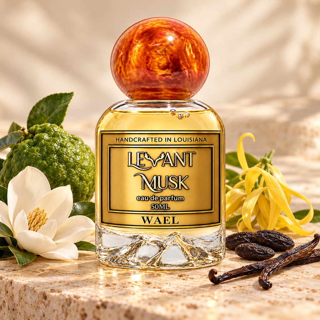 WAEL by Levant Musk on warm stone with bergamot, magnolia, ylang-ylang, tonka and vanilla.
